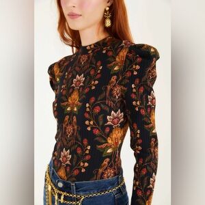 Farm Rio Berry Garden Black Bodysuit